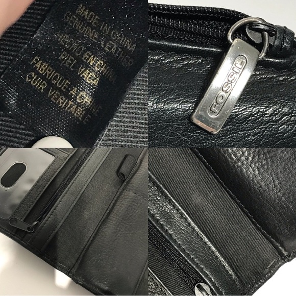 Vintage Fossil Women's Leather Wallet Black Tri Fold Flap Close Zipper Pocket - Picture 11 of 16